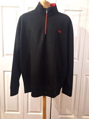 Cinch Pullover Mock Neck Men's Sz 2X Black Sweater Quarter 1/4 Zip Waffle Lined
